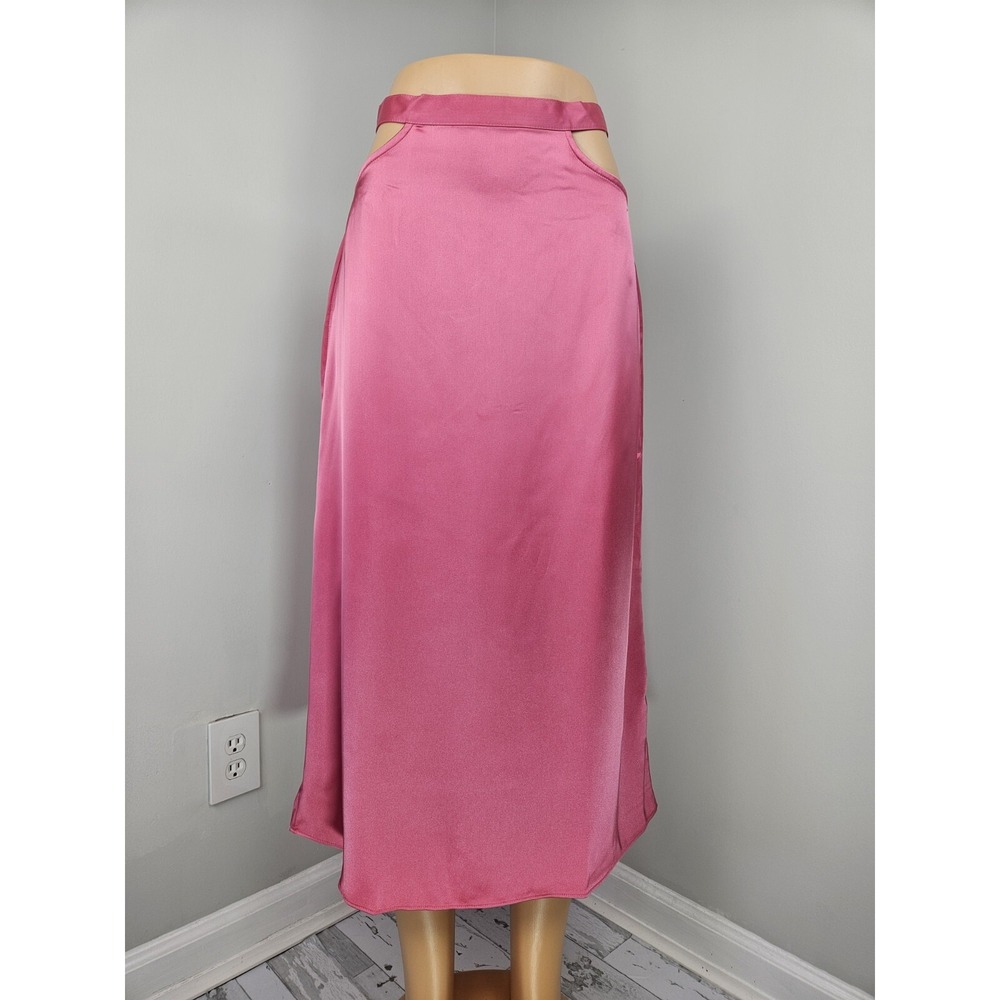 Revolve Whe Wore What Satin Midi Skirt Cutoff Back Pink Womens Medium